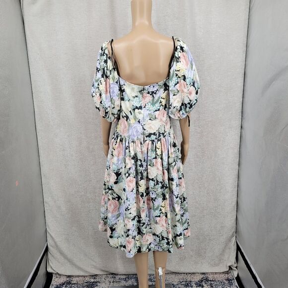 Impromptu 80s Vintage Floral Prom Puff Sleeve Dress Fitted Bodice - Picture 8 of 15